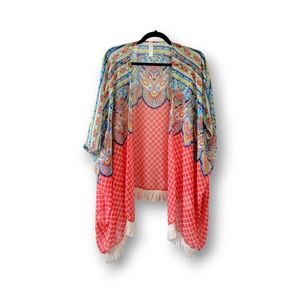 ✨️HP✨️Candy Rose | NWOT | Multicolor Boho Open Front Kimono Cover Up (SIZE M/L)
